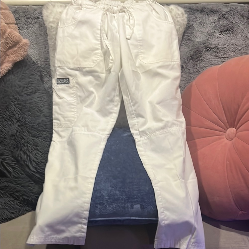 White Cargo Scrub Pants